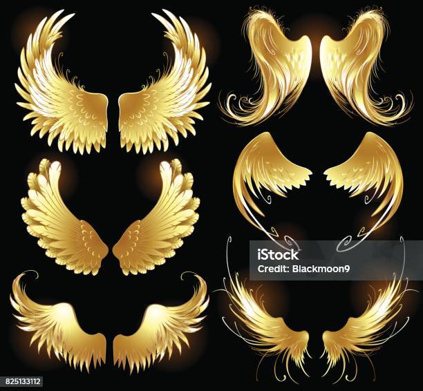 Golden Wings Of Angels Stock Illustration - Download Image Now - Gold - Metal, Gold Colored, Animal Wing