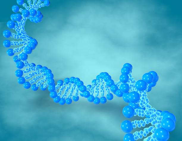 istock Abstract blue dna helix blue background with copy space. 825133780