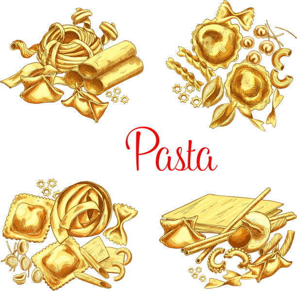 illustrazioni stock, clip art, cartoni animati e icone di tendenza di icone vettoriali della pasta italiana impostate per il ristorante - canelones