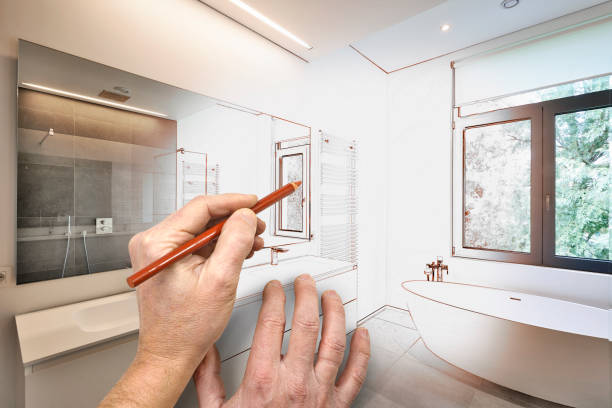 istock Drawing renovation of a Luxury modern bathroom 825141794