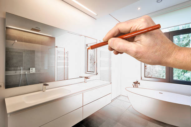 istock Drawing renovation of a Luxury modern bathroom 825141964