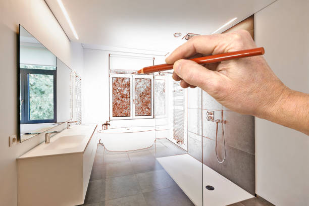 istock Drawing renovation of a Luxury modern bathroom 825141966