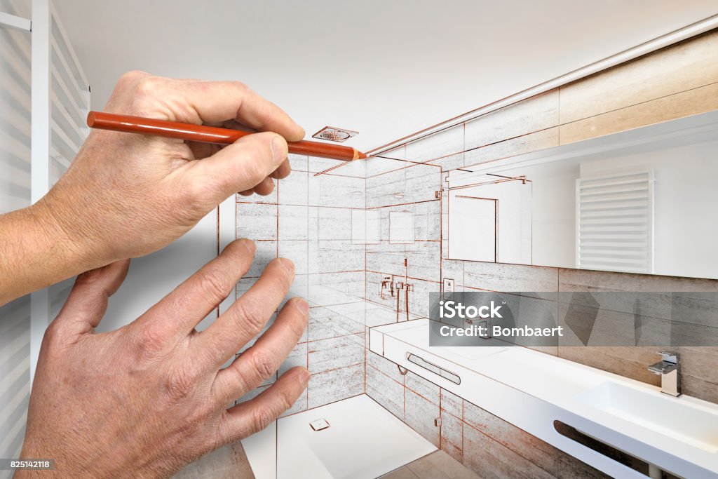 Zeichnung ein Luxus-Badezimmer Renovierung - Lizenzfrei Skizze Stock-Foto
