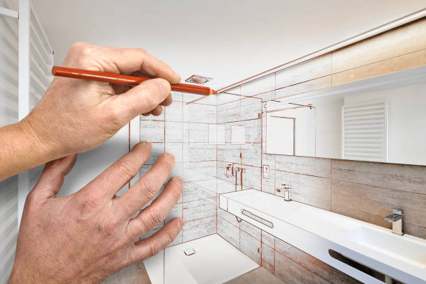 istock Drawing renovation of a luxury bathroom 825142118