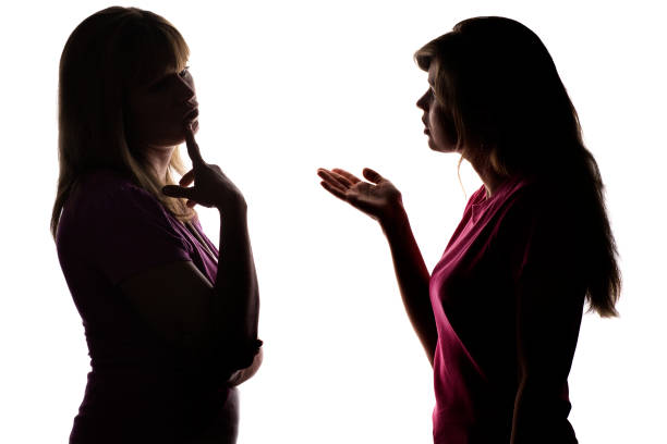 istock Silhouette mother and daughter dialogue, parent thinks what decision to take 825145108