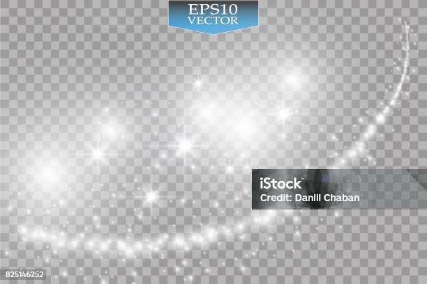 Lights On Transparent Background Vector White Glitter Wave Abstract Illustration White Star Dust Trail Sparkling Particles Isolated Stock Illustration - Download Image Now