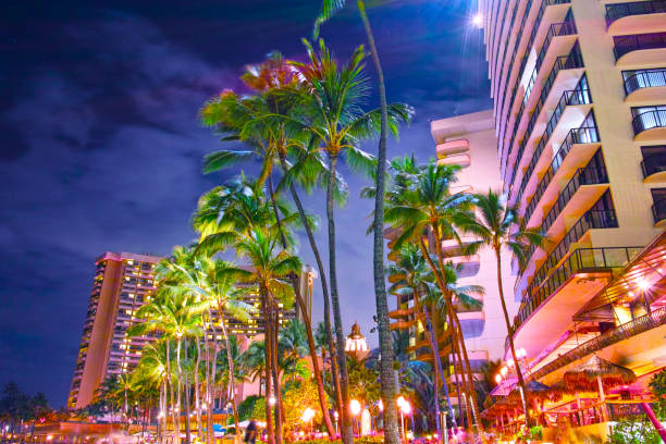istock Night view seen from Hawaii Waikiki Beach 825150590