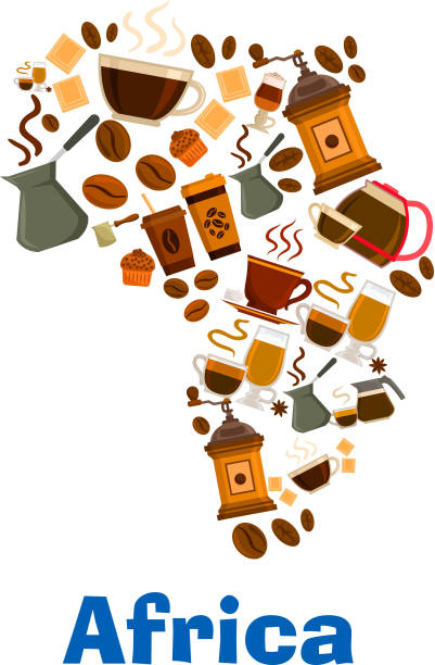 ilustrações, clipart, desenhos animados e ícones de padrão de café em forma do continente de áfrica - curd cheese food and drink spoon food
