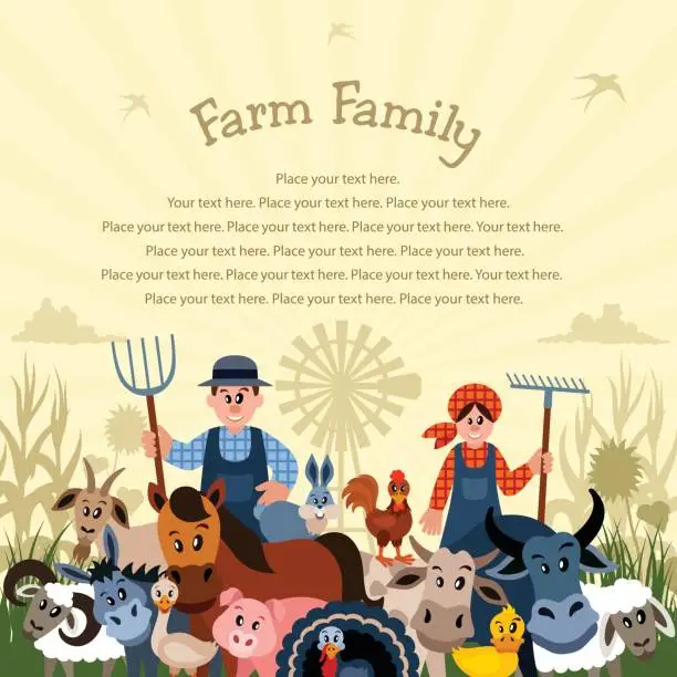 Vector illustration of The Farmer and his family