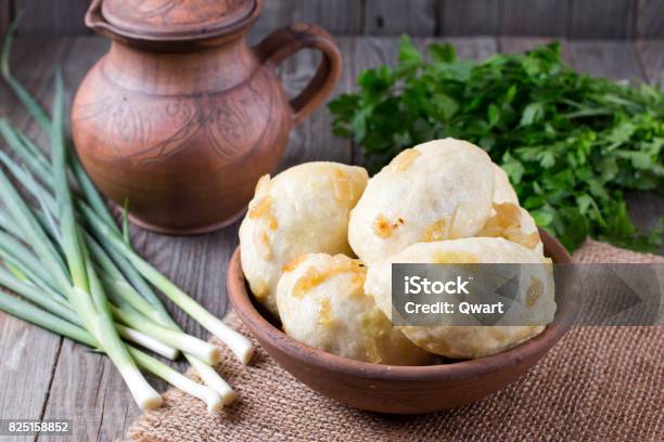 Traditional Vareniki In A Bowl On A Wooden Table Ukrainian Food Stock Photo - Download Image Now