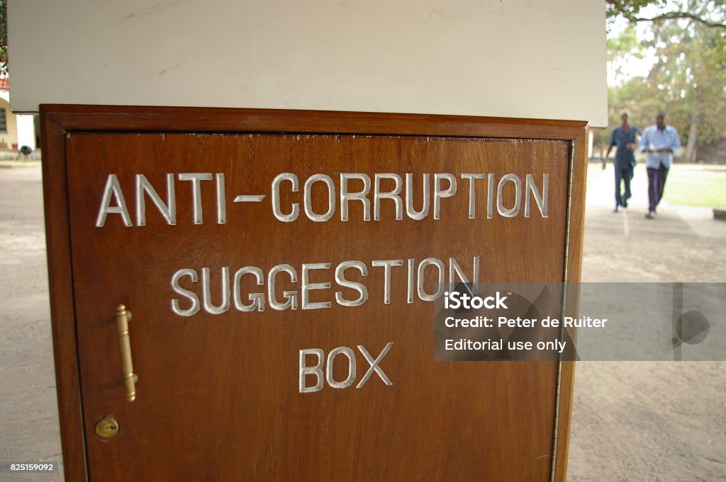 Anti-corruption box in Kenya A box to deliver suggestions against corruption in Mombasa Corruption Stock Photo