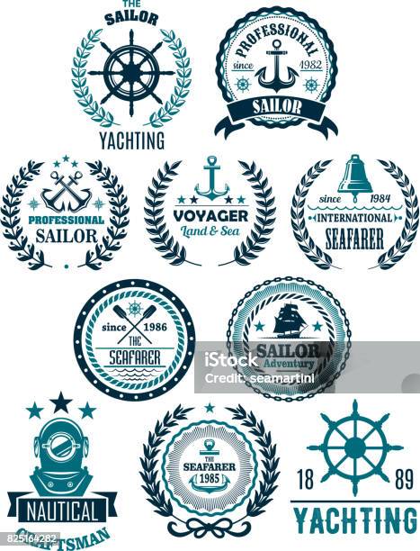 Vector Nautical Marine Heraldic Icons For Yachting Stock Illustration - Download Image Now - Nautical Vessel, Logo, Nautical Style