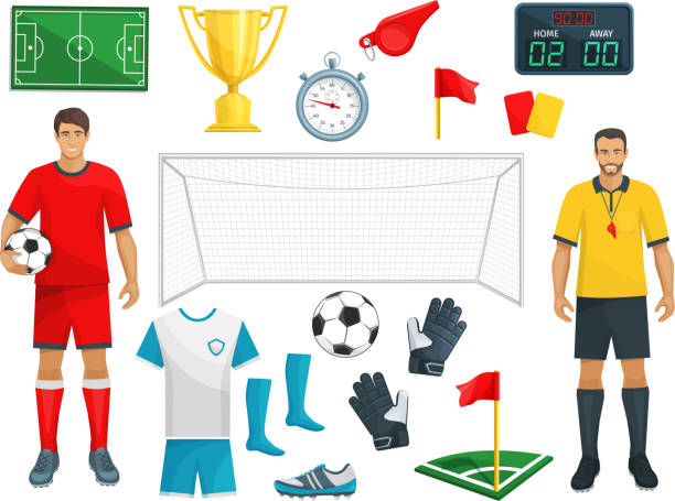 футбол вектор иконы набор футбольной спортивной игры - soccer player stock illustrations