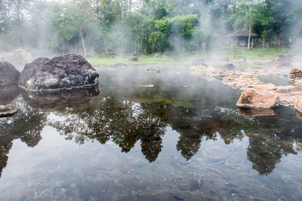 istock Boil egg in the mineral pool and natural hot water 825173048