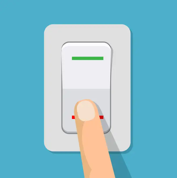 Vector illustration of Finger presses the button switch.
