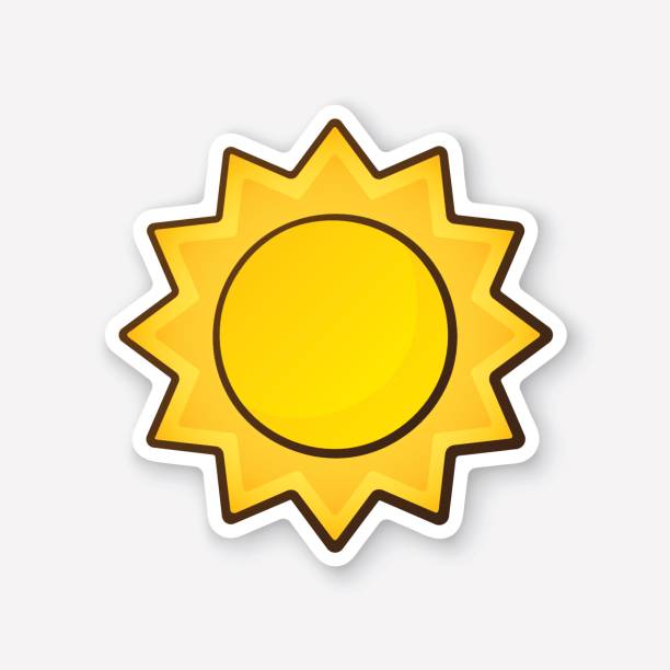 ilustrações, clipart, desenhos animados e ícones de etiqueta do sol bonito - meteorology season sun illustration and painting