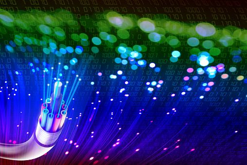Colorfull optical fiber with lights and digital numbers, backround