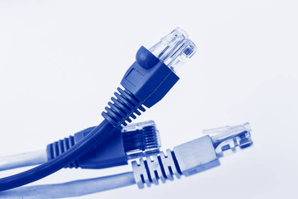 istock shallow DOF blue network cable with connectors 825187932