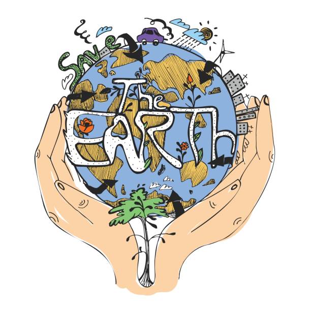 istock Ecology concept poster. Globe in hands. Symbol of caring about the environment. Vector illustration, isolated on white. 825191716