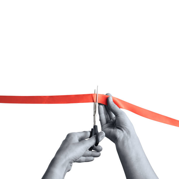 istock Solemn ribbon cutting, black and white 825194552