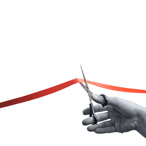 istock Solemn ribbon cutting, black and white 825194634