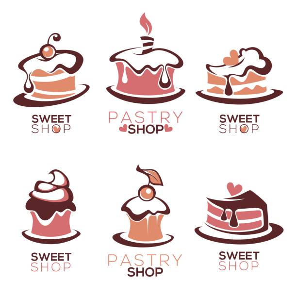 bakery, pastry, confectionery, cake, dessert, sweets shop, vector icon and emblem collection bakery, pastry, confectionery, cake, dessert, sweets shop, vector icon and emblem collection baked pastry item stock illustrations