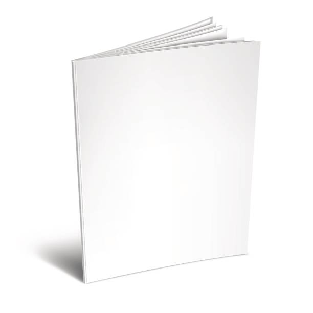 Empty White Book or Magazine Opened book or magazine with empty blank pages and cover. White object mockup or template isolated on white background empty stock illustrations