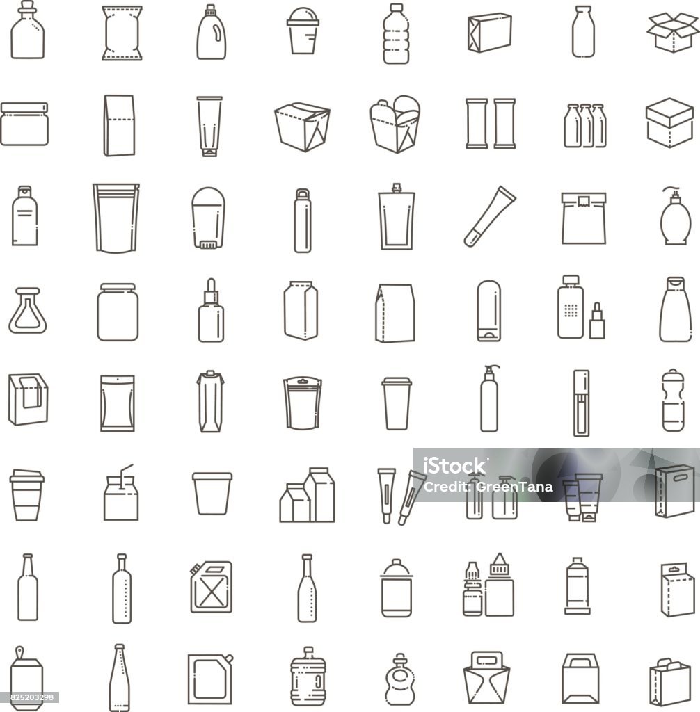 Bottle, packaging collection - vector Packaging, icons set. For packaging products and materials, vector line illustration. Icon Symbol stock vector