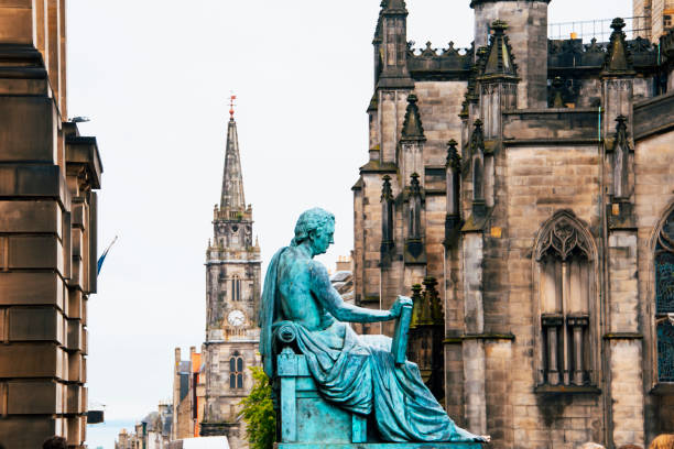 Royal Scots Greys Monument with Edinburgh Castle in the background from Princes Street