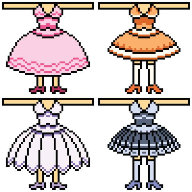 vector pixel art set vector pixel art set dress isolated non gender figure stock illustrations