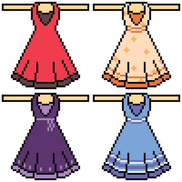 vector pixel art set vector pixel art set dress isolated non gender figure stock illustrations