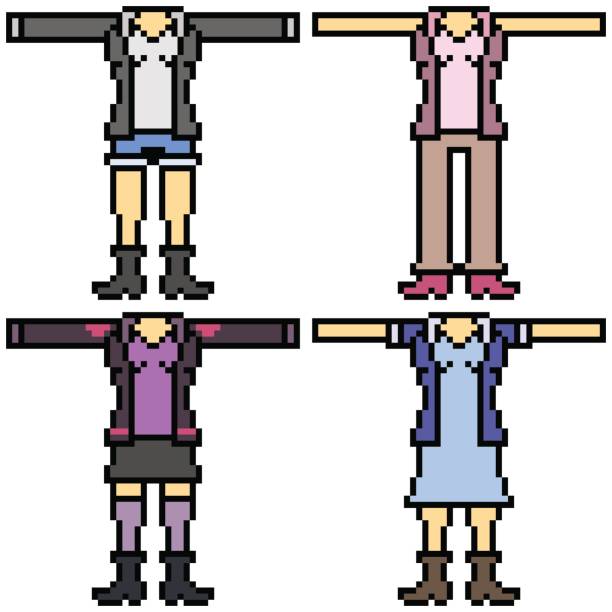 vector pixel art set vector pixel art set fashion isolated non gender figure stock illustrations