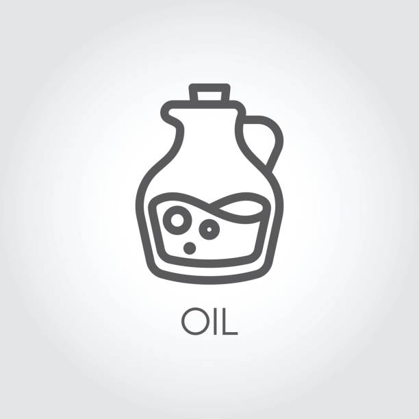 ilustraciones, imágenes clip art, dibujos animados e iconos de stock de jarro con icono de aceite. símbolo de la comida en estilo de línea fina. concepto culinario. ilustración de vector contorno - aceite de oliva