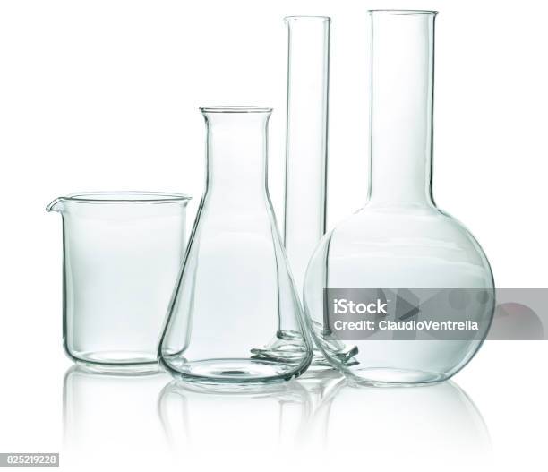 Set Of Chemical Glassware Stock Photo - Download Image Now - Test Tube, White Background, Chemistry