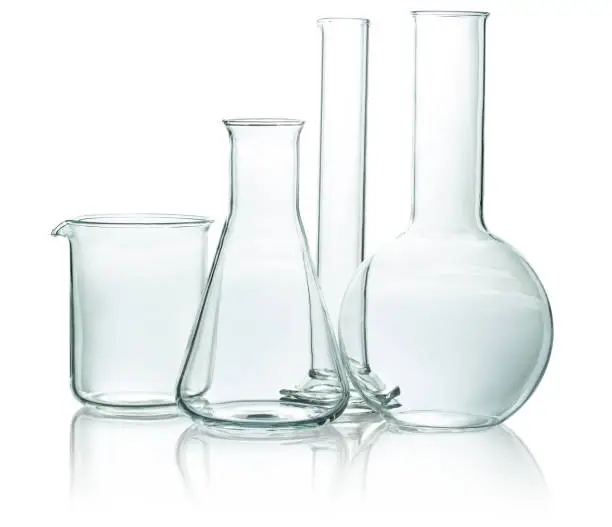 set of chemical glassware isolated on white background
