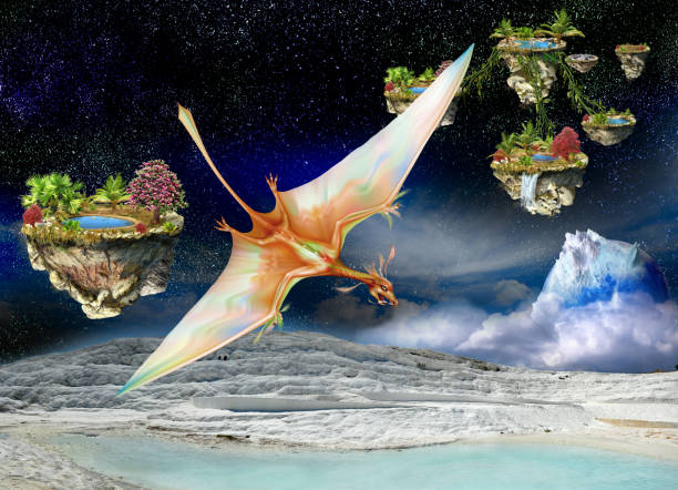 istock Pterosaur flying over fantasy world 825223876