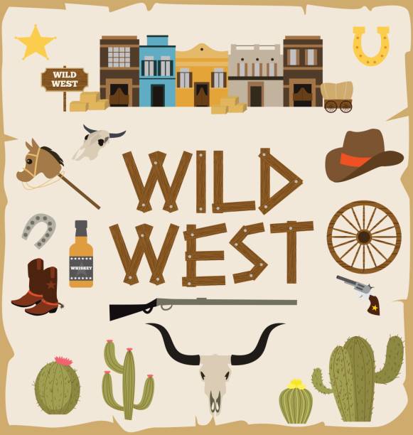 ilustrações de stock, clip art, desenhos animados e ícones de wild west poster for party invitation - cowboy desire west poster