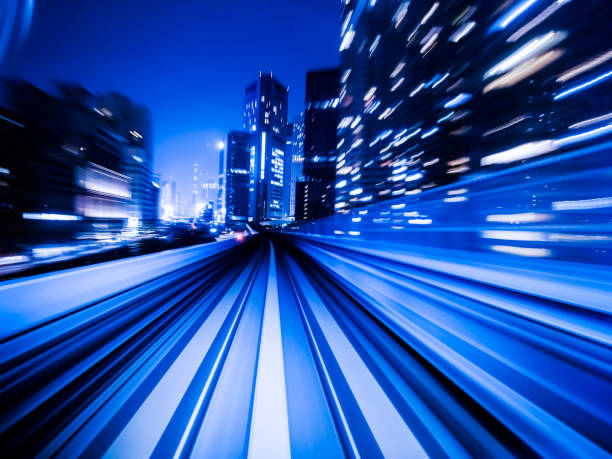 istock Motion blur train moving in city rail tunnel. 825232296