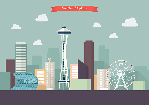 Seattle skyline vector illustration. Flat style design