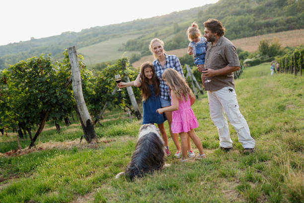 istock Happy family enjoys walk in vineyard 825251596