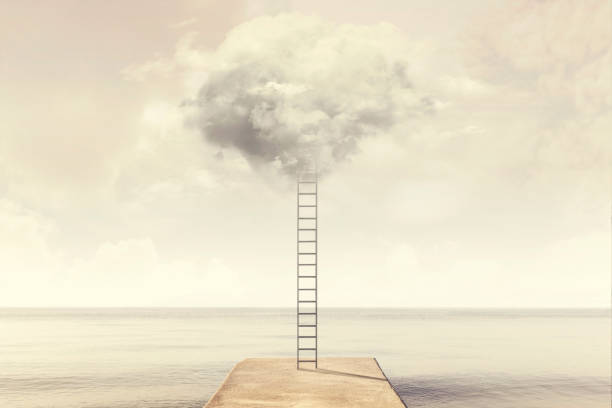 istock magical ladder rises up into the sky toward a soft cloud 825257782