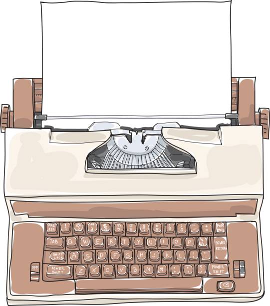 ilustrações de stock, clip art, desenhos animados e ícones de brown vintage electric typewriter royal academy typewriter with paper hand drawn cute art vector illustration - typewriter retro revival journalist old fashioned