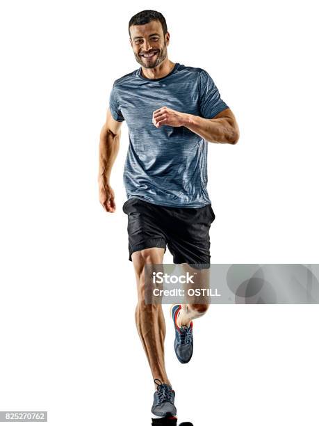 Man Runner Jogger Running Jogging Isolated Shadows Stock Photo - Download Image Now - Adult, Adults Only, Athlete