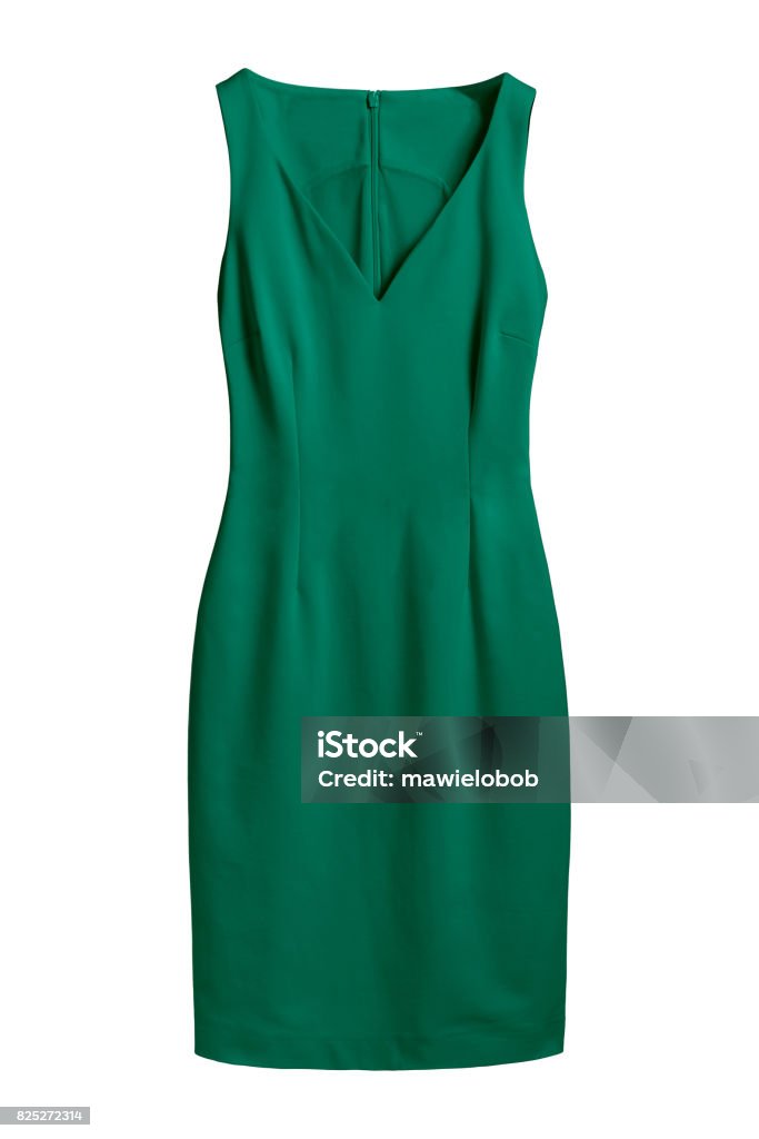 Vestido De Elegante De Color Verde Profundo De La Mar Con V Decollate  Blanco Aislado Foto de stock y más banco de imágenes de Algodón - Textil -  iStock