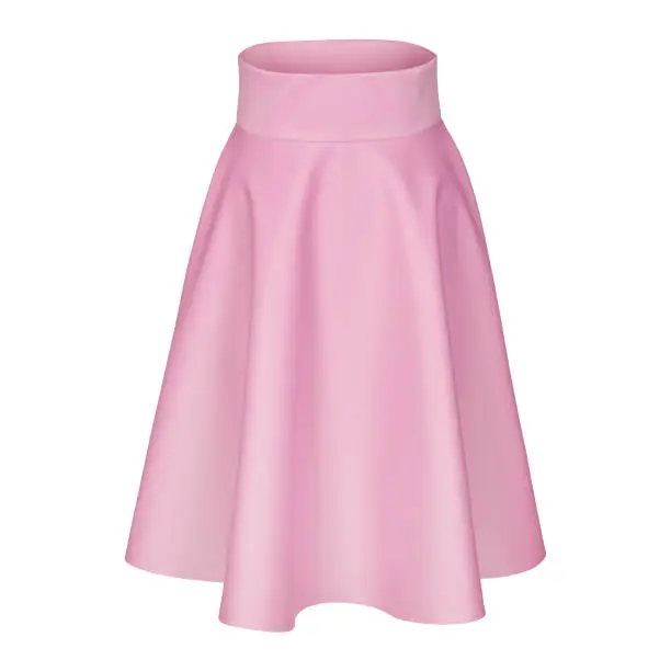 Classic midi pale pink  silk satin skirt isolated on white