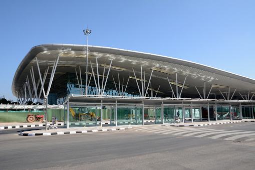 BENGALURU, INDIA - FEBRUARY 13, 2017: Terminal building of Kempegowda International Airport which is an international airport serving Bengaluru, the capital of the Indian state of Karnataka.