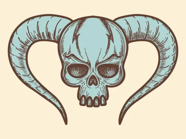 Vector illustration of Aggressive monsters skull with horns