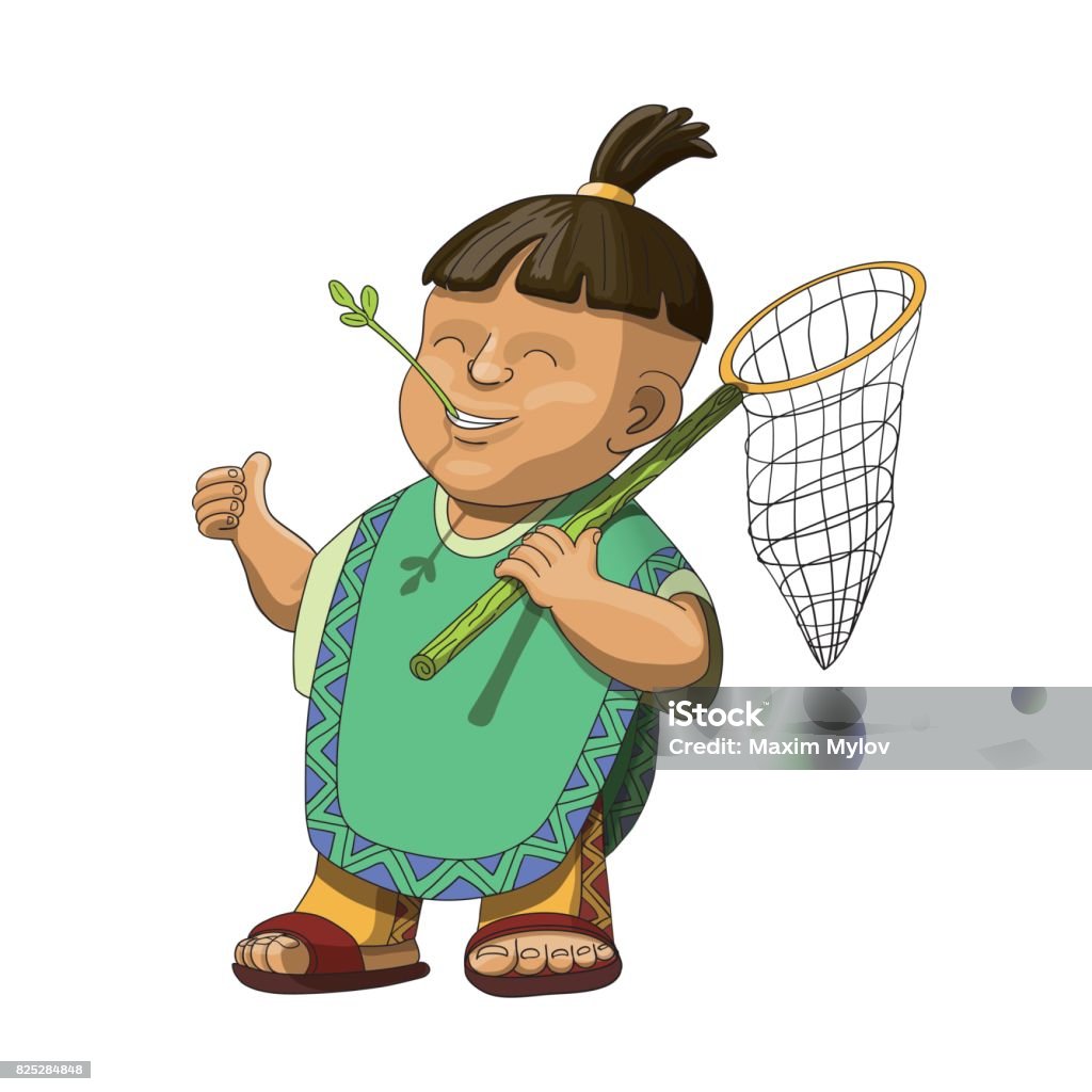 Aztec Boy Animation Happy Aztec Kid With Nettle Stock Illustration - Download Image Now ...
