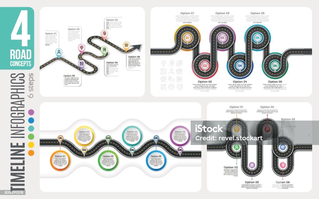 Navigationskarte 6 Schritte Timeline Infografik Konzepte. 4 wicklung - Lizenzfrei Straßenkarte Vektorgrafik
