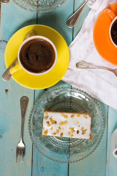 Carrot cake with coffee.